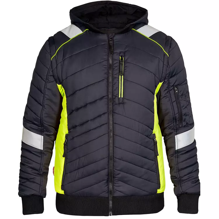Engel Workwear Engel 2-i-1 Cargo Jacke, Schwarz/Grün Grau/rot