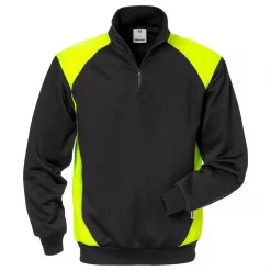 Fristads Sweatshirt mit kurzem Reißverschluss, Marine/Hi-Vis gelb