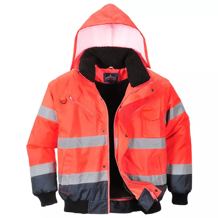 Portwest 3-i-1 Pilotenjacke m. abnehmbaren Ärmeln, Hi-vis Orange/Marine – Bild 6