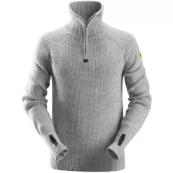 Snickers Workwear Snickers AllroundWork Wollpullover mit kurzem Reißverschluss, Hellgrau meliert