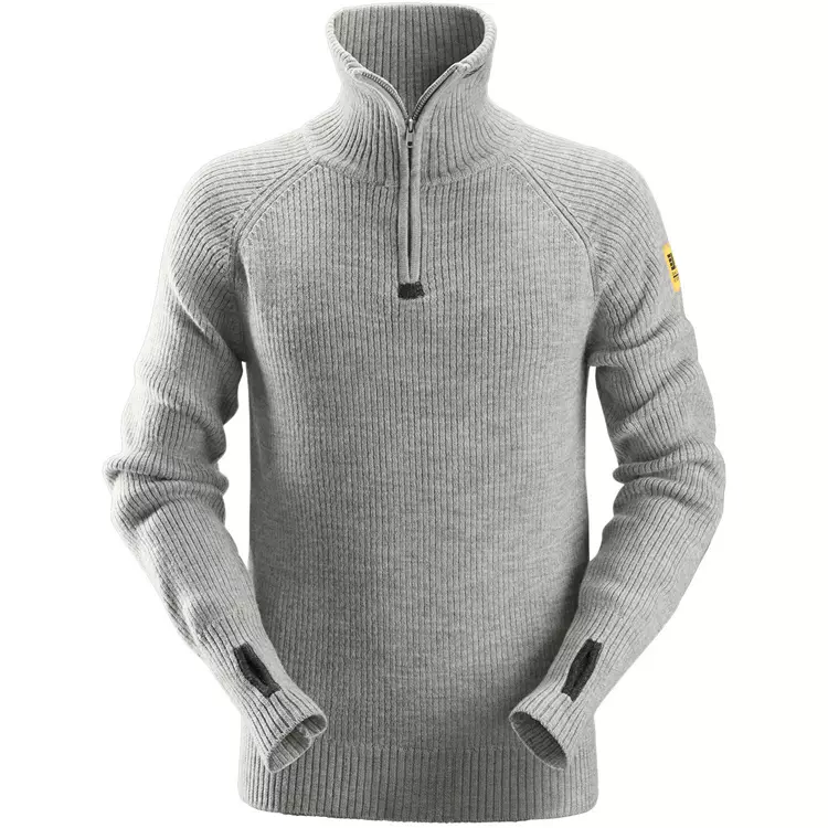 Snickers Workwear Snickers AllroundWork Wollpullover mit kurzem Reißverschluss, Hellgrau meliert
